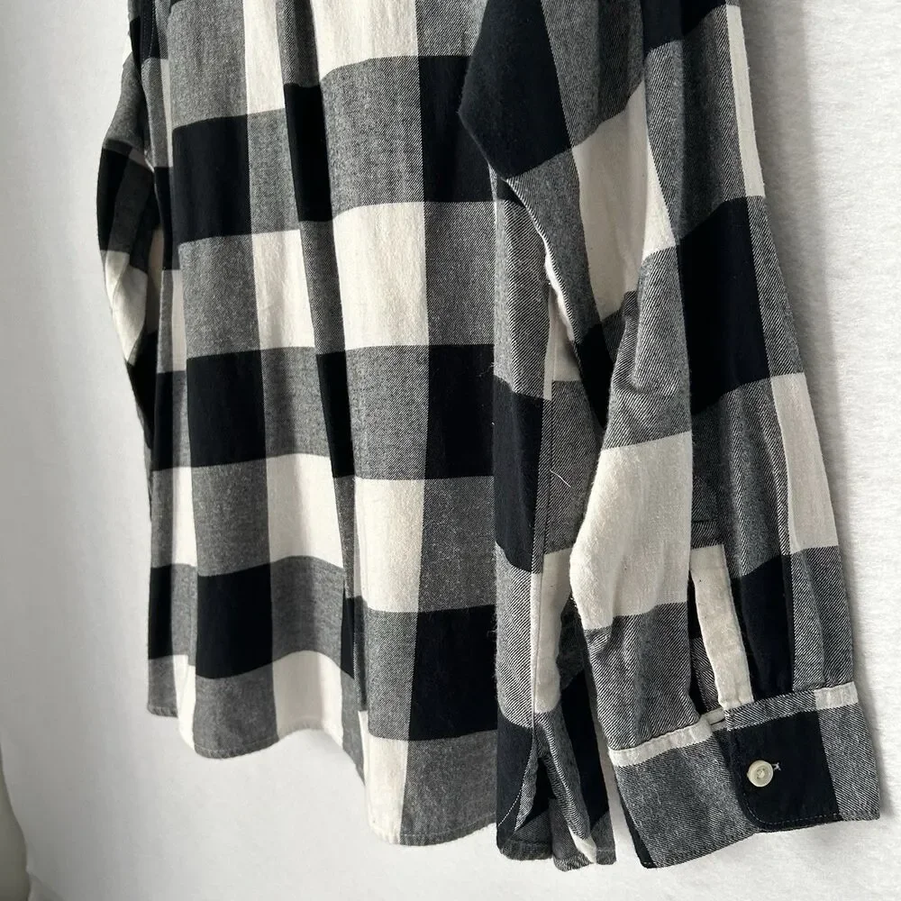 Old Navy Shirt Women XXL Black White Plaid Buffalo Classic Flannel Preppy Casual - Picture 10 of 12